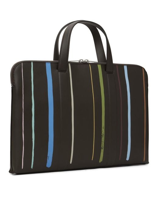 Paul Smith Black 'Painted Stripe' Slim Leather Folio Briefcase for men