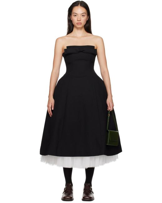 ShuShu/Tong Black Bow-Embellished Bandeau Midi Dress