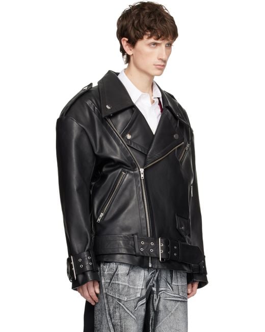 VAQUERA Black Oversized Moto Leather Jacket for men