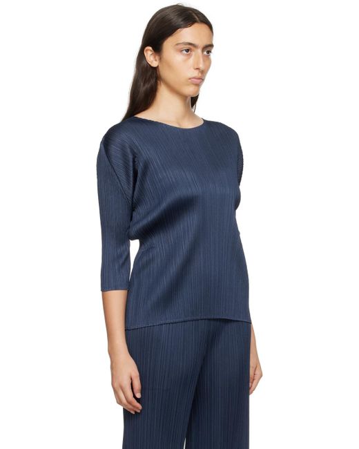 Pleats Please Issey Miyake Blue Navy Monthly Colors August Long Sleeve T-shirt