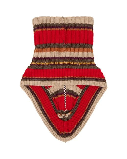 Dries Van Noten Red Wool Zip Collar Scarf for men