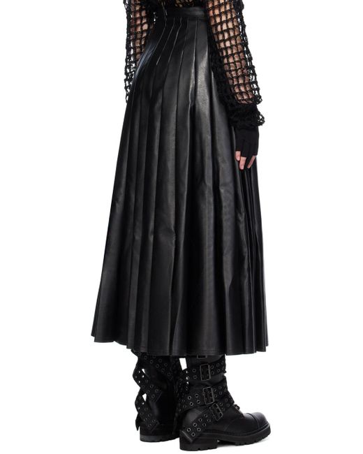 Junya Watanabe Black Pleated Faux-leather Maxi Skirt