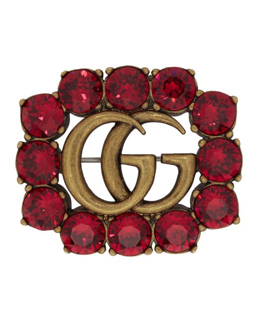 Gucci Multicolor Gold And Red Marmont Gem Brooch