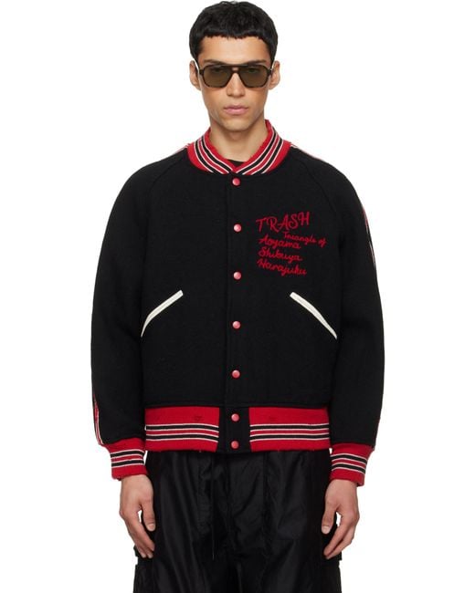 Needles Black Deconstructed Letter Bomber Jacket for men