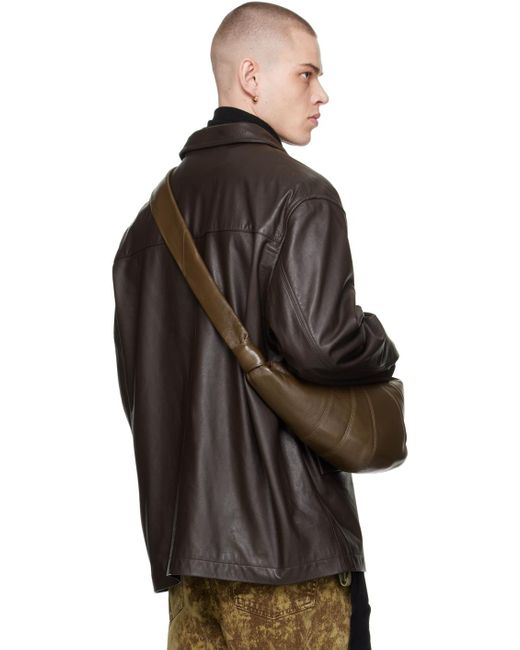 Lemaire Black Spread Collar Leather Jacket for men