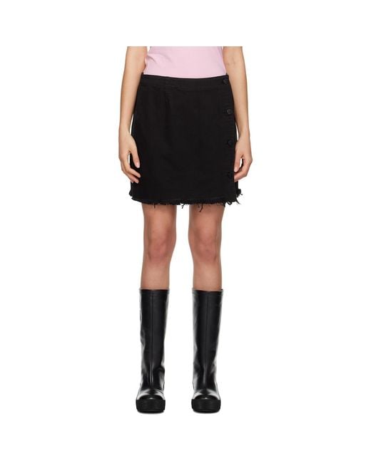 Raf Simons Black Button Embellished Frayed Hem Denim Mini Skirt