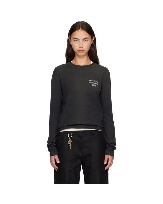 Acne Black Distressed Logo Long Sleeve T-Shirt