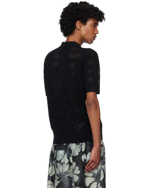 メンズ Dries Van Noten ネイビー メッシュニット ポロシャツ Black