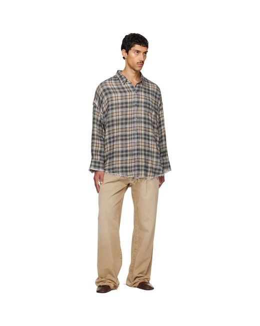 R13 Gray Shredded Seam Drop Neck Shirt for men