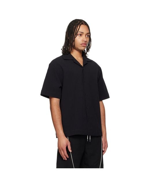 HUGO Black Oversized-Fit Stretch Cotton Seersucker Shirt for men