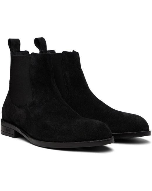 Boss Black Suede Elasticated Panels Chelsea Boots for men