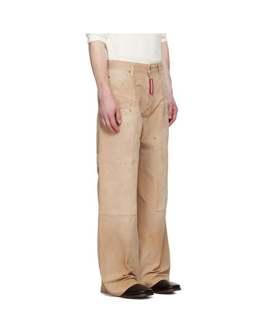 DSquared² Garment Dyed Baggy Carpenter Trousers in Natural for Men