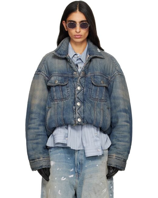 Maison Mihara Yasuhiro Blue Roll-Up Hem Puffer Denim Jacket