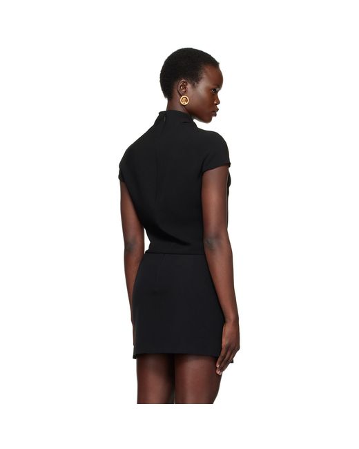 Versace Black Cady Draped-Neck Top