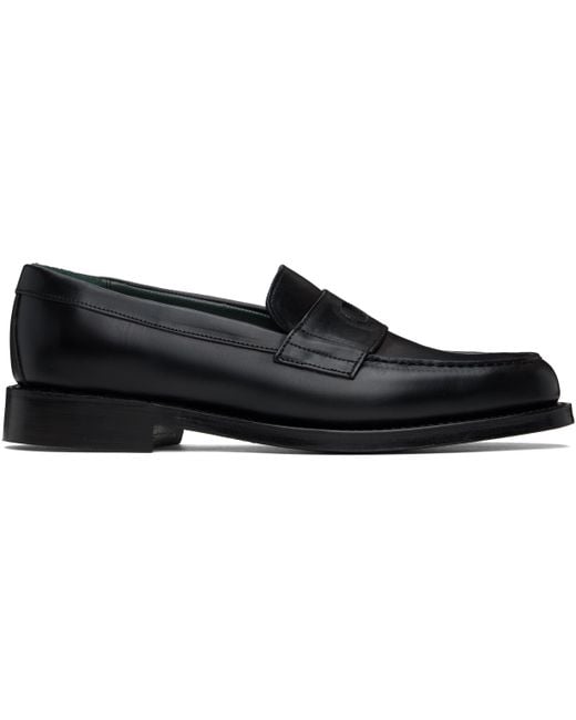 Drake's Black Leather Charles Goodyear Welted Penny Loafers for men