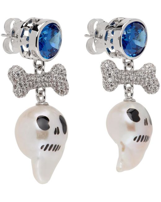 Jiwinaia White Skull Pearl Drop Earrings