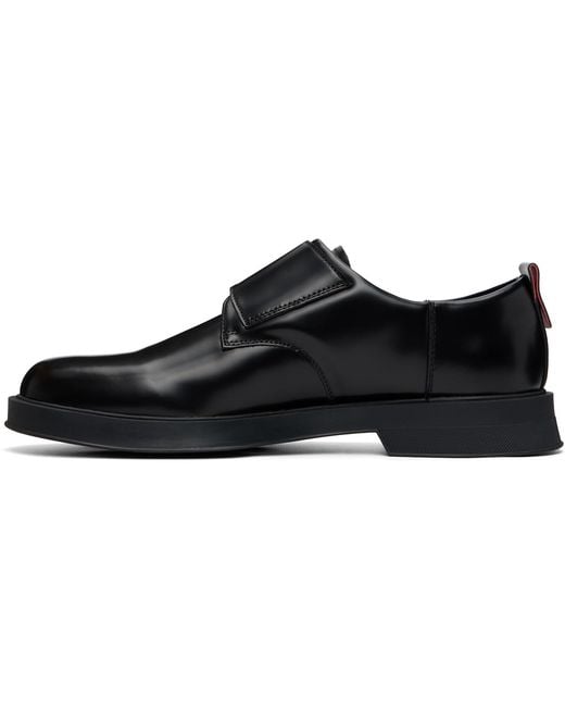 HUGO Black Leather Logo Buckle Monkstraps for men