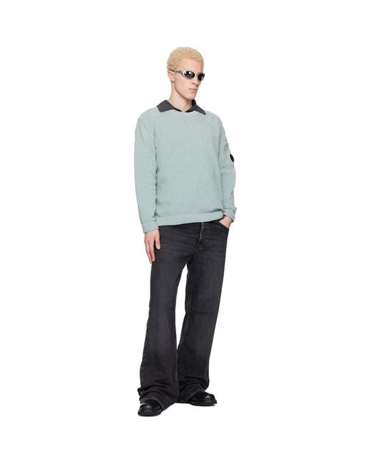 C P Company Gray Cotton Chenille Crewneck Lens Sweater for men