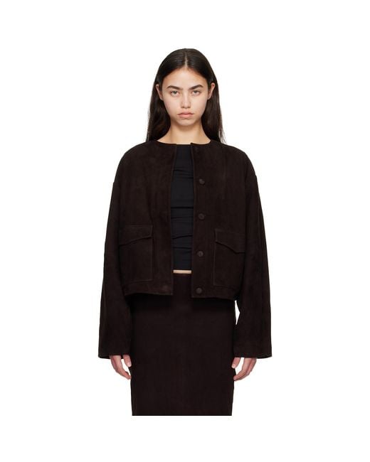 St. Agni Black Suede Utility Cocoon Bomber Jacket