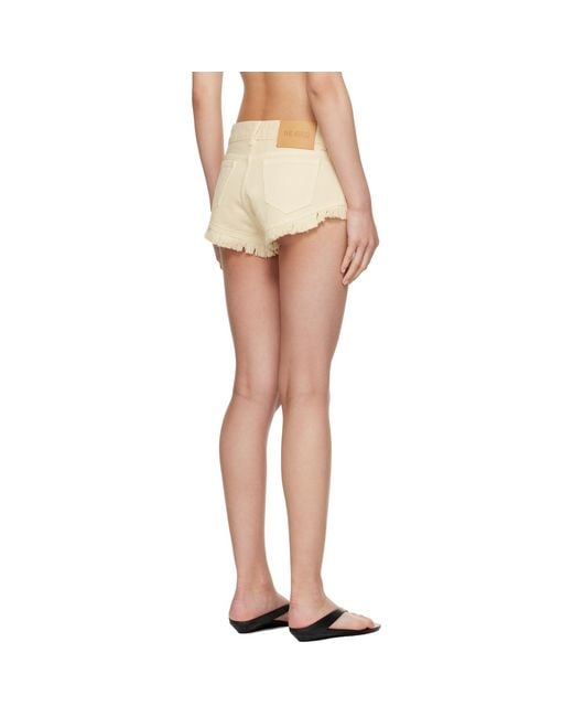 The Attico Natural Off- Fringed Denim Shorts