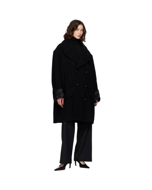 MM6 by Maison Margiela Black Wool Felt Double-Breasted Coat
