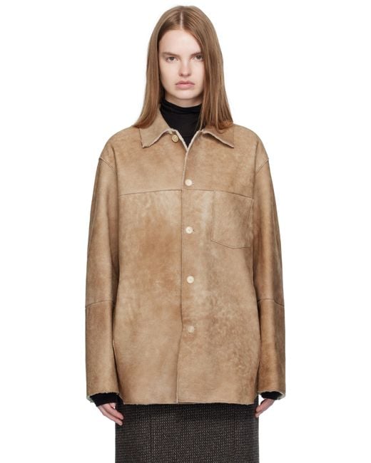 AURALEE Merino Mouton Shearling Shirt Jacket in Natural | Lyst