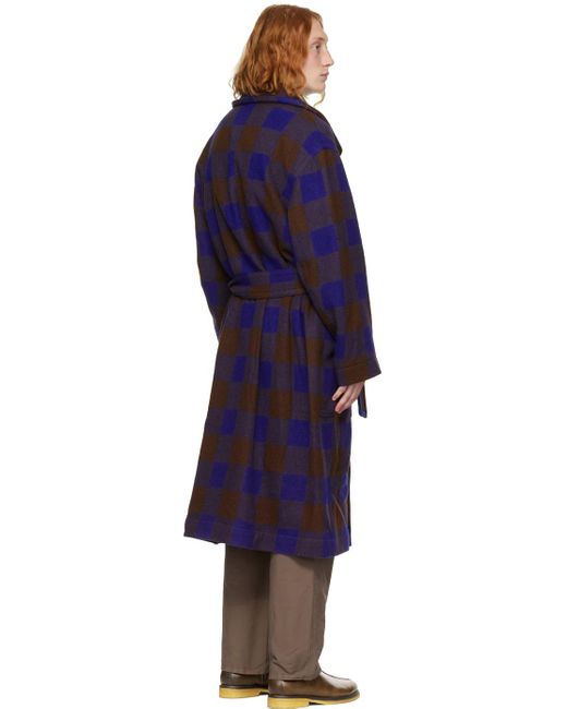Lemaire Blue & Brown Bathrobe Coat for men