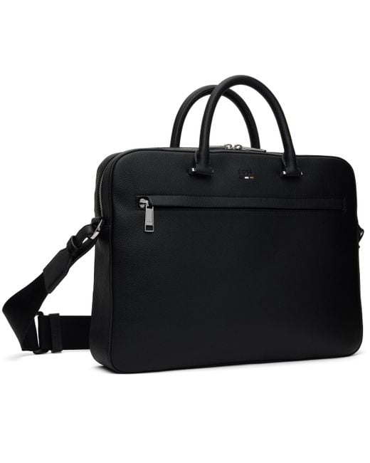 Boss Black Grained Faux-Leather Briefcase for men