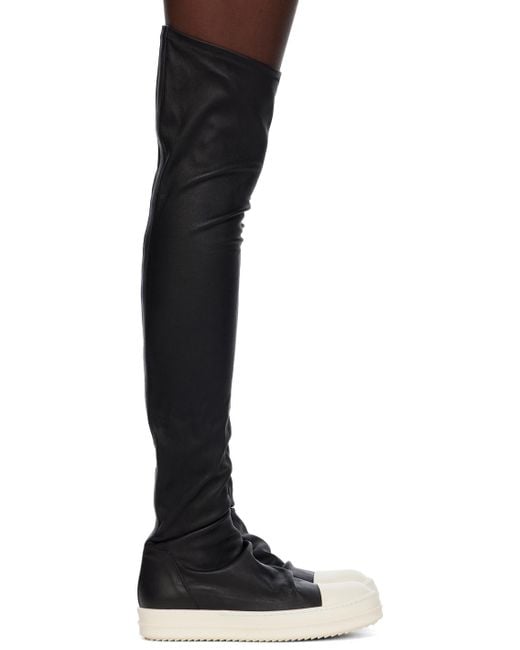 Rick Owens Knee High Sotcking Sneakers In Black Leather