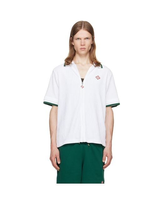 Casablanca White Striped Velour Zip‐up Short Sleeve Shirt for men