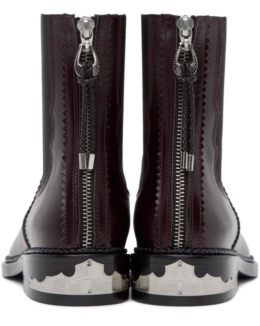 Toga Black Burgundy Embellished Boots