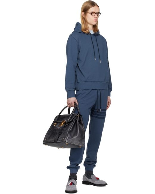 Thom Browne Overdyed Solid Loopback 4 Bar Sweatpants in Blue for Men ...