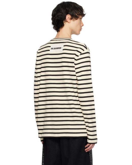 Jil Sander Off-white & Black Striped Long Sleeve T-shirt for men
