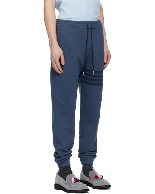 Thom Browne Overdyed Solid Loopback 4 Bar Sweatpants in Blue for Men ...