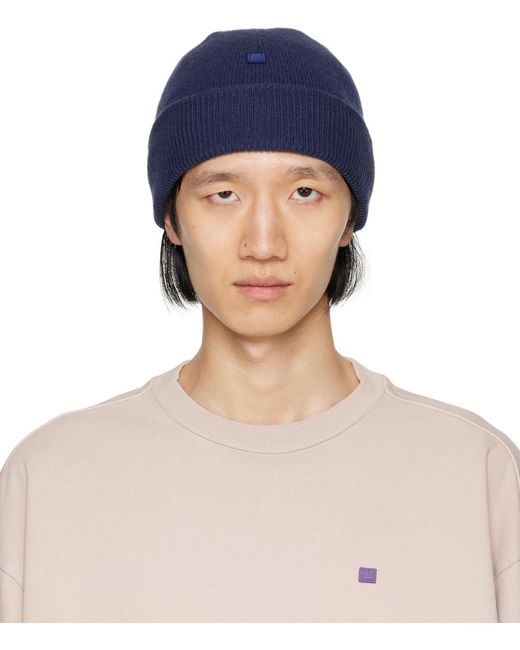 Acne Blue Navy Micro Patch Beanie for men