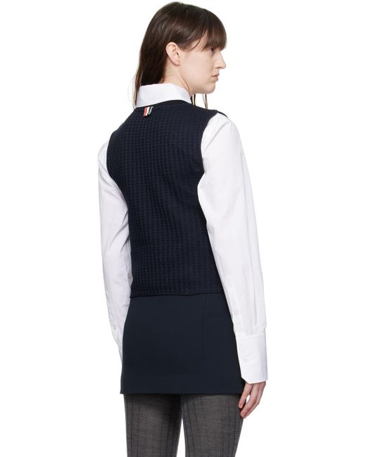 Thom e gilet bleu marine à motif en tricot jacquard Thom Browne en coloris Black