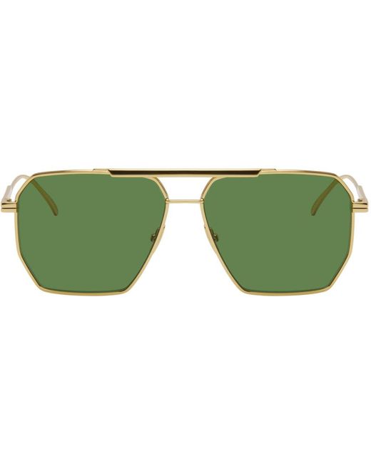 Bottega Veneta Green Gold Navigator Metal Sunglasses