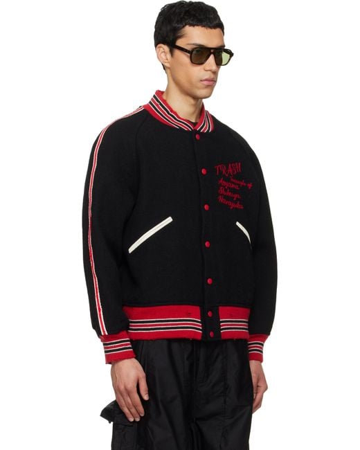 Needles Black Deconstructed Letter Bomber Jacket for men