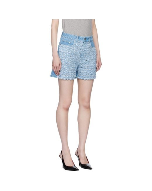 Stella McCartney Blue Mid-Rise Bouclé Denim Shorts
