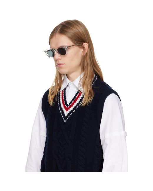 Thom Browne Black Transparent Acetate Rectangular Sunglasses for men