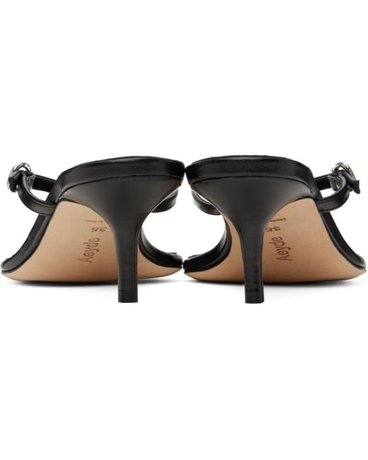 Aeyde Black Leigh Leather Toe-Post Heeled Sandals