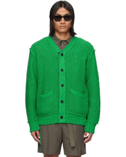 Sacai Green Loose Thread Cardigan for men