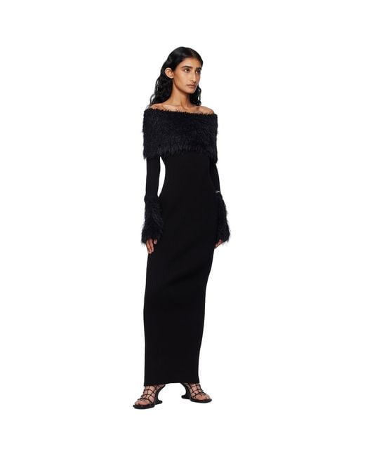Jean Paul Gaultier Black Viscose Ribbed & Hairy Maxi Dress