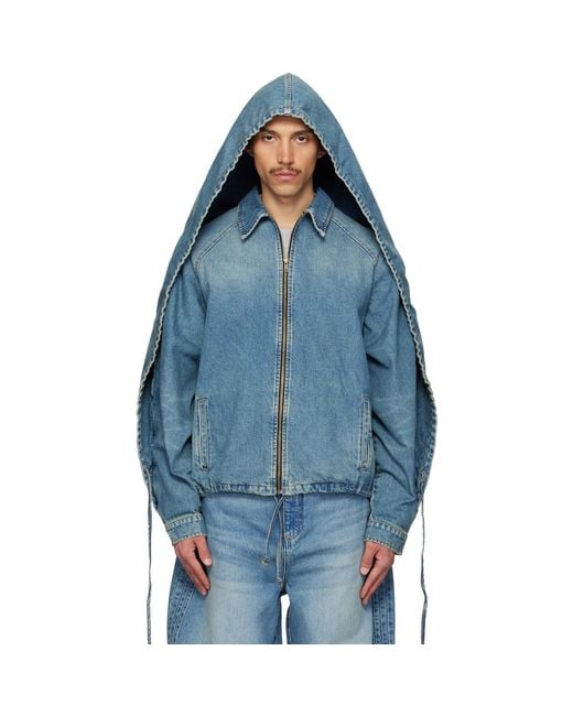 Egonlab Blue Convertible Hooded Denim Jacket for men