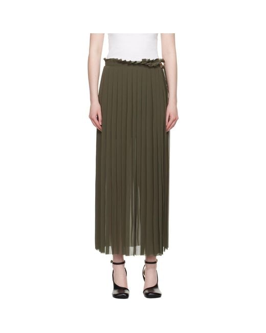 AMI Black Khaki Pleated Midi Skirt