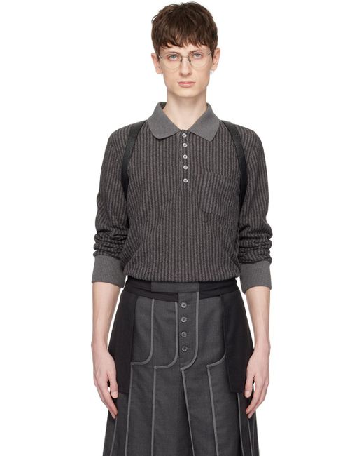 Thom Browne Black Gray Ribbed Polo for men