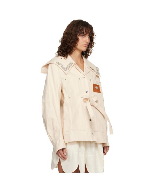Simone Rocha Natural Off- Sailor Collar Workwear Bow Denim Jacket