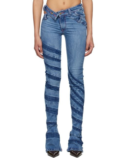 MASHA POPOVA ブルー Stripe Bias Cut ベルボトム ジーンズ Blue