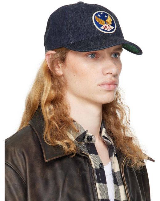 RRL Blue Winged-Logo Denim Ball Cap for men