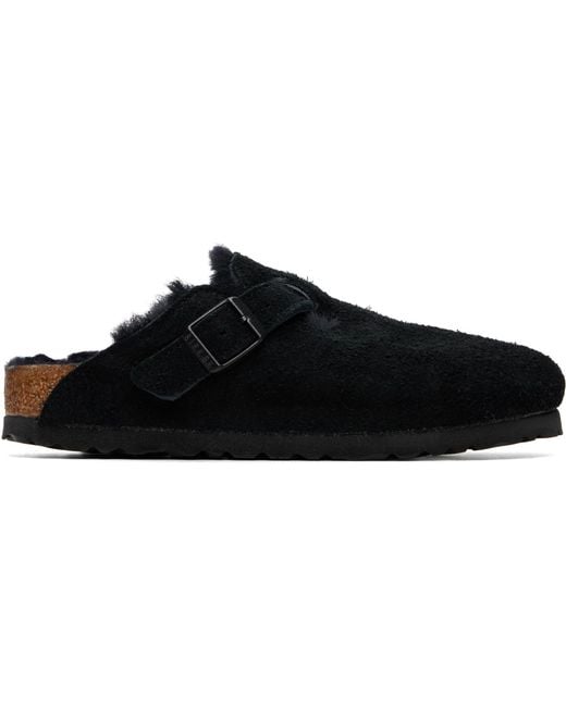 Birkenstock Black Narrow Boston Shearling Loafers